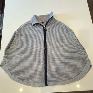 Tommy Hilfiger 100% Cotton Gray Zip-Up Sweater Poncho Cape One Size